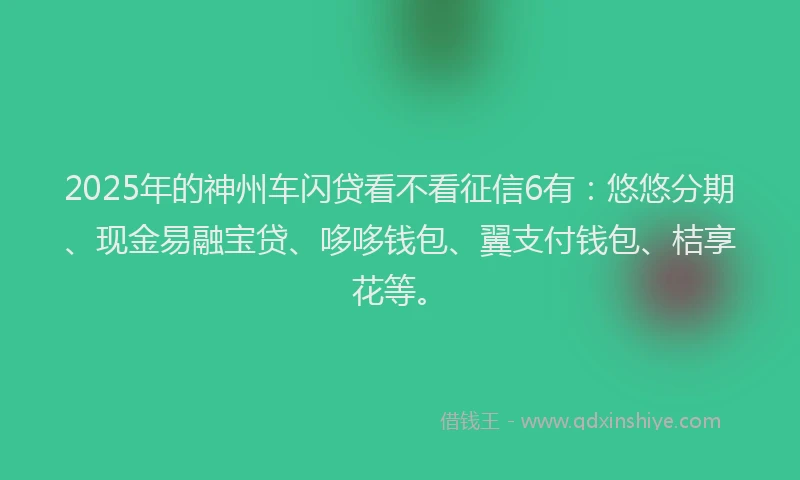2025年的神州车闪贷看不看征信6有：悠悠分期、现金易融宝贷、哆哆钱包、翼支付钱包、桔享花等。