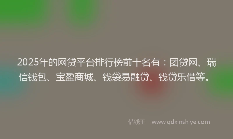 2025年的网贷平台排行榜前十名有：团贷网、瑞信钱包、宝盈商城、钱袋易融贷、钱贷乐借等。