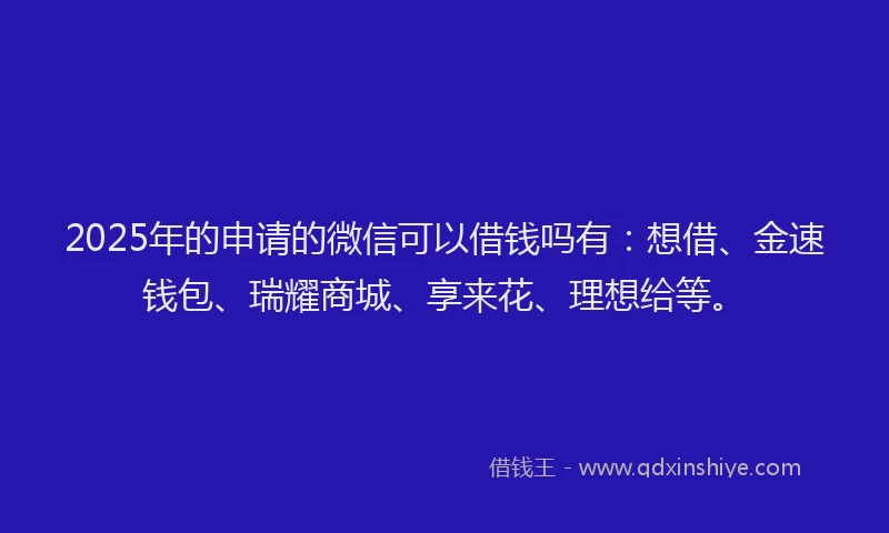 2025年的申请的微信可以借钱吗有：想借、金速钱包、瑞耀商城、享来花、理想给等。