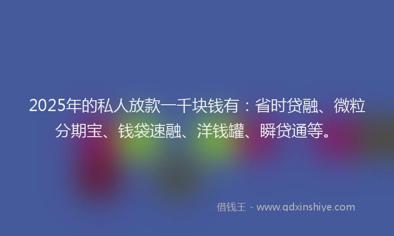 2025年的私人放款一千块钱有：省时贷融、微粒分期宝、钱袋速融、洋钱罐、瞬贷通等。