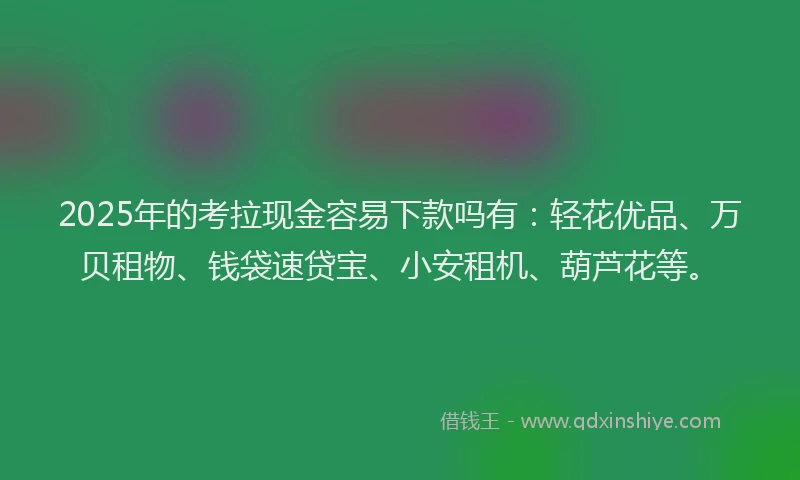 2025年的考拉现金容易下款吗有：轻花优品、万贝租物、钱袋速贷宝、小安租机、葫芦花等。