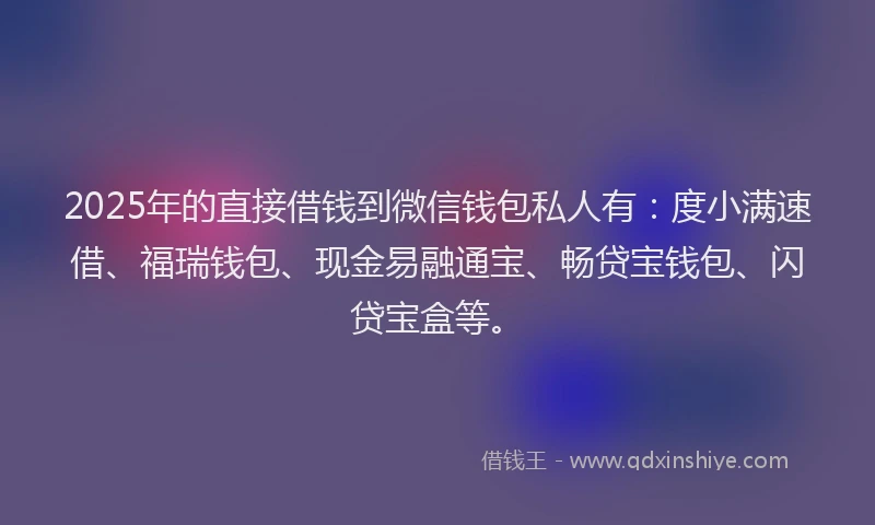 2025年的直接借钱到微信钱包私人有：度小满速借、福瑞钱包、现金易融通宝、畅贷宝钱包、闪贷宝盒等。