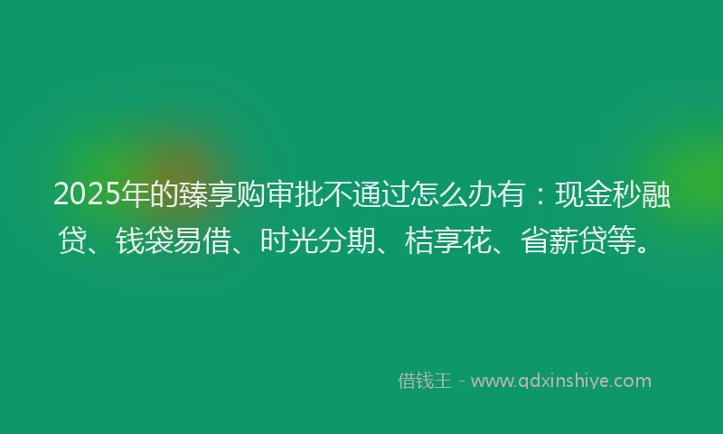 2025年的臻享购审批不通过怎么办有：现金秒融贷、钱袋易借、时光分期、桔享花、省薪贷等。