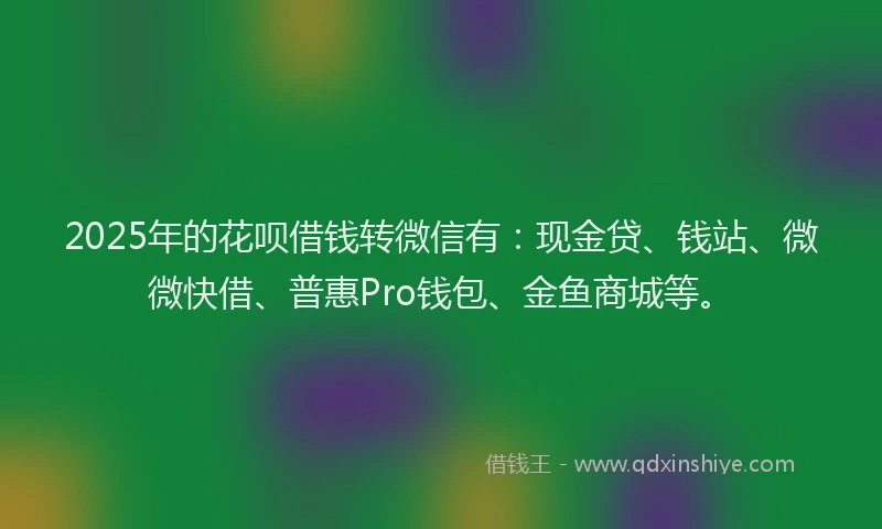 2025年的花呗借钱转微信有：现金贷、钱站、微微快借、普惠Pro钱包、金鱼商城等。