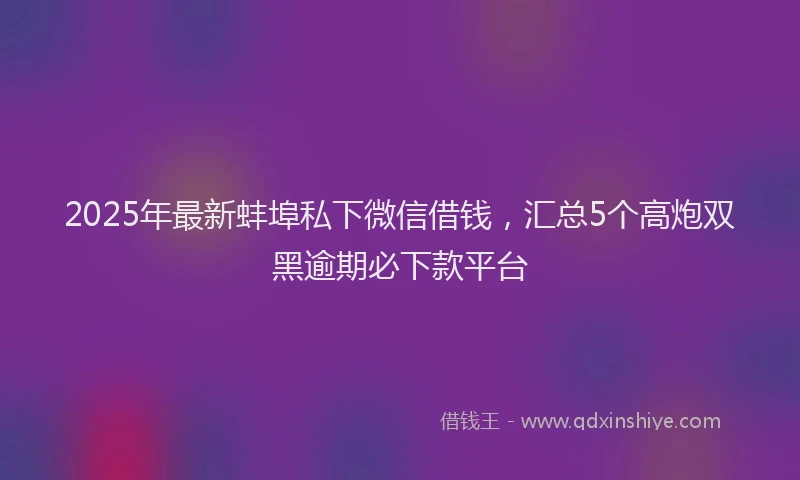 2025年最新蚌埠私下微信借钱，汇总5个高炮双黑逾期必下款平台