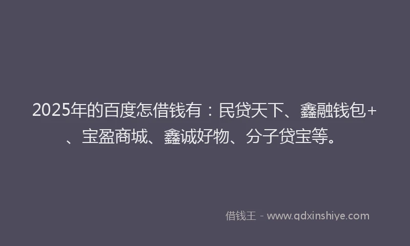 2025年的百度怎借钱有：民贷天下、鑫融钱包+、宝盈商城、鑫诚好物、分子贷宝等。