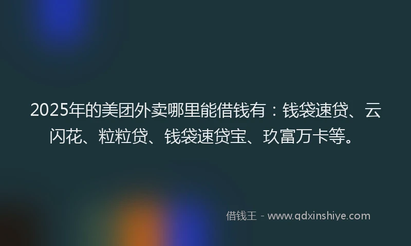 2025年的美团外卖哪里能借钱有：钱袋速贷、云闪花、粒粒贷、钱袋速贷宝、玖富万卡等。