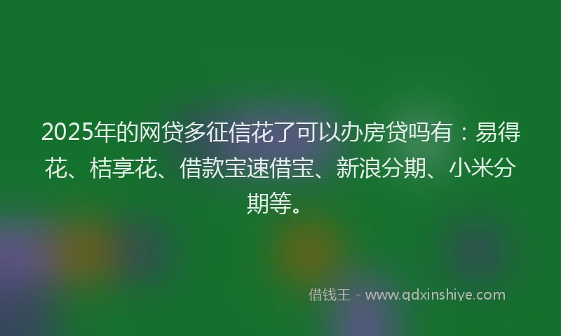 2025年的网贷多征信花了可以办房贷吗有：易得花、桔享花、借款宝速借宝、新浪分期、小米分期等。