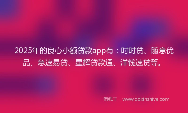 2025年的良心小额贷款app有：时时贷、随意优品、急速易贷、星辉贷款通、洋钱速贷等。