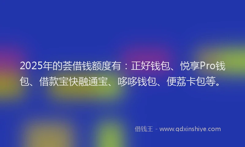 2025年的荟借钱额度有：正好钱包、悦享Pro钱包、借款宝快融通宝、哆哆钱包、便荔卡包等。