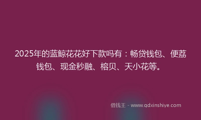 2025年的蓝鲸花花好下款吗有：畅贷钱包、便荔钱包、现金秒融、榕贝、天小花等。