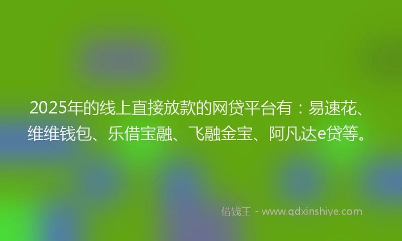 2025年的线上直接放款的网贷平台有：易速花、维维钱包、乐借宝融、飞融金宝、阿凡达e贷等。