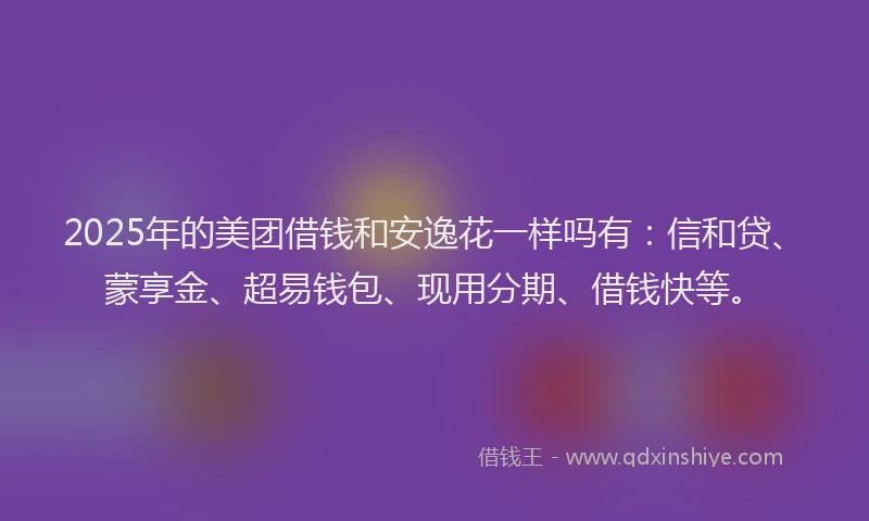 2025年的美团借钱和安逸花一样吗有：信和贷、蒙享金、超易钱包、现用分期、借钱快等。