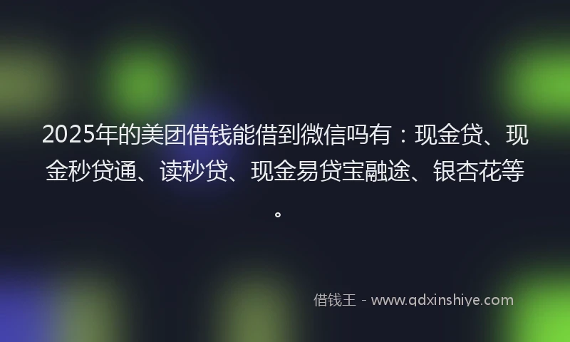 2025年的美团借钱能借到微信吗有：现金贷、现金秒贷通、读秒贷、现金易贷宝融途、银杏花等。