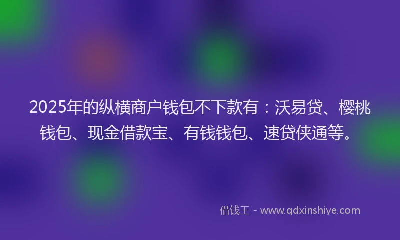 2025年的纵横商户钱包不下款有：沃易贷、樱桃钱包、现金借款宝、有钱钱包、速贷侠通等。