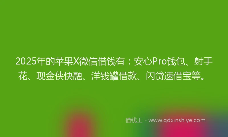 2025年的苹果X微信借钱有：安心Pro钱包、射手花、现金侠快融、洋钱罐借款、闪贷速借宝等。