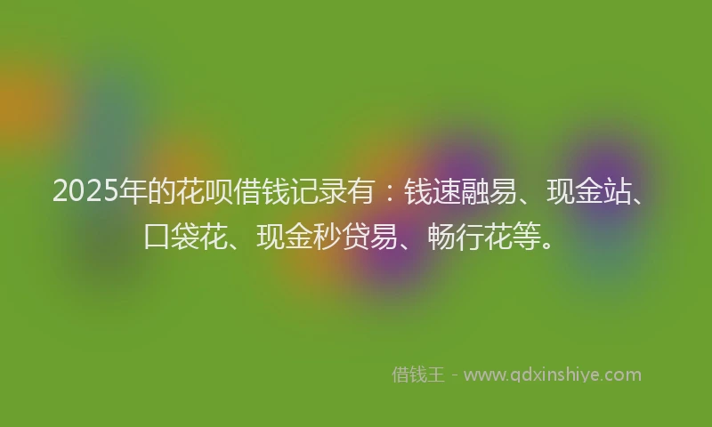 2025年的花呗借钱记录有：钱速融易、现金站、口袋花、现金秒贷易、畅行花等。