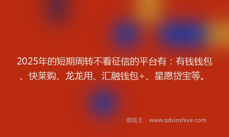 2025年的短期周转不看征信的平台有：有钱钱包、快莱购、龙龙用、汇融钱包+、星愿贷宝等。