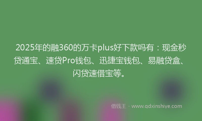 2025年的融360的万卡plus好下款吗有：现金秒贷通宝、速贷Pro钱包、迅捷宝钱包、易融贷盒、闪贷速借宝等。