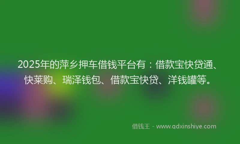 2025年的萍乡押车借钱平台有：借款宝快贷通、快莱购、瑞泽钱包、借款宝快贷、洋钱罐等。