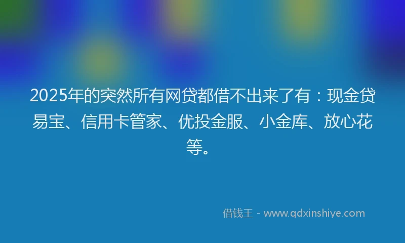 2025年的突然所有网贷都借不出来了有：现金贷易宝、信用卡管家、优投金服、小金库、放心花等。