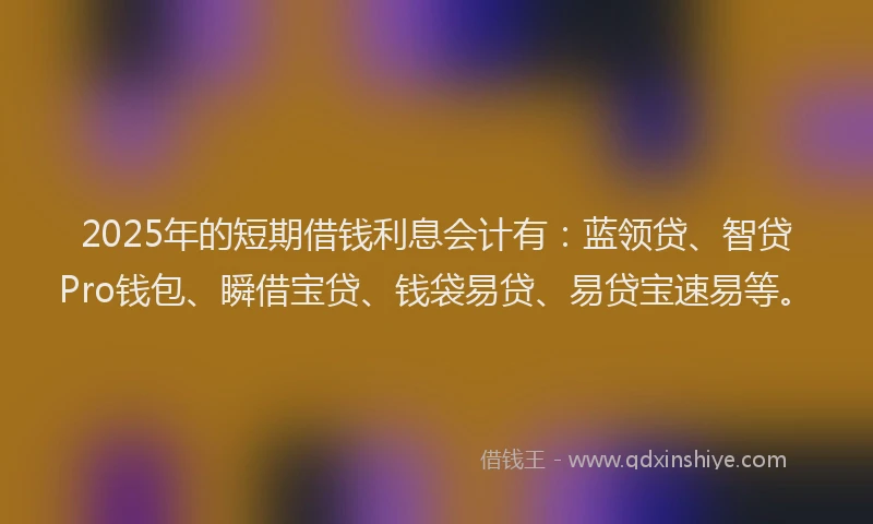 2025年的短期借钱利息会计有：蓝领贷、智贷Pro钱包、瞬借宝贷、钱袋易贷、易贷宝速易等。