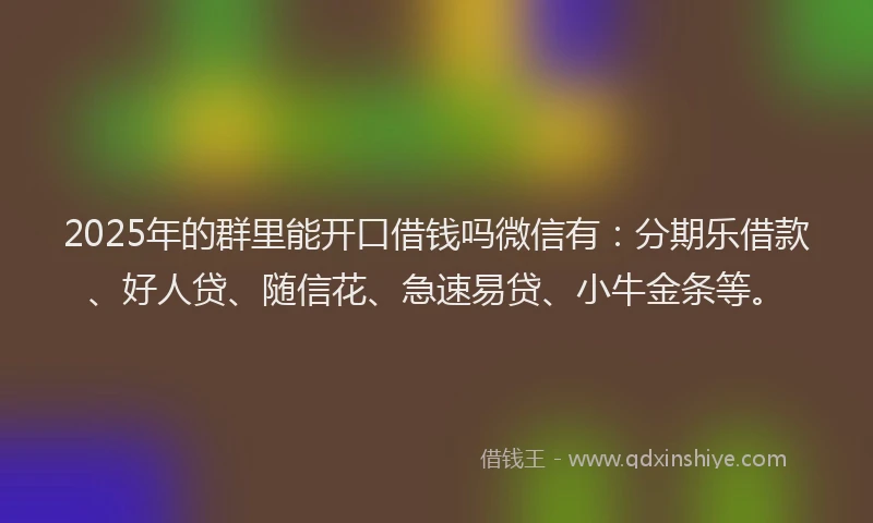 2025年的群里能开口借钱吗微信有：分期乐借款、好人贷、随信花、急速易贷、小牛金条等。