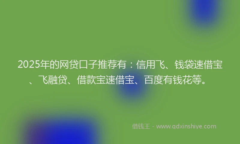 2025年的网贷口子推荐有：信用飞、钱袋速借宝、飞融贷、借款宝速借宝、百度有钱花等。