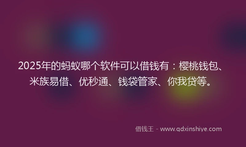 2025年的蚂蚁哪个软件可以借钱有：樱桃钱包、米族易借、优秒通、钱袋管家、你我贷等。