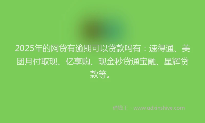 2025年的网贷有逾期可以贷款吗有：速得通、美团月付取现、亿享购、现金秒贷通宝融、星辉贷款等。