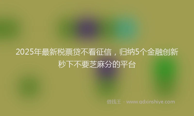 2025年最新税票贷不看征信，归纳5个金融创新秒下不要芝麻分的平台
