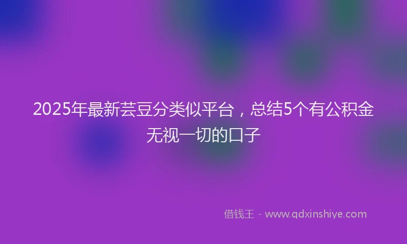 2025年最新芸豆分类似平台，总结5个有公积金无视一切的口子