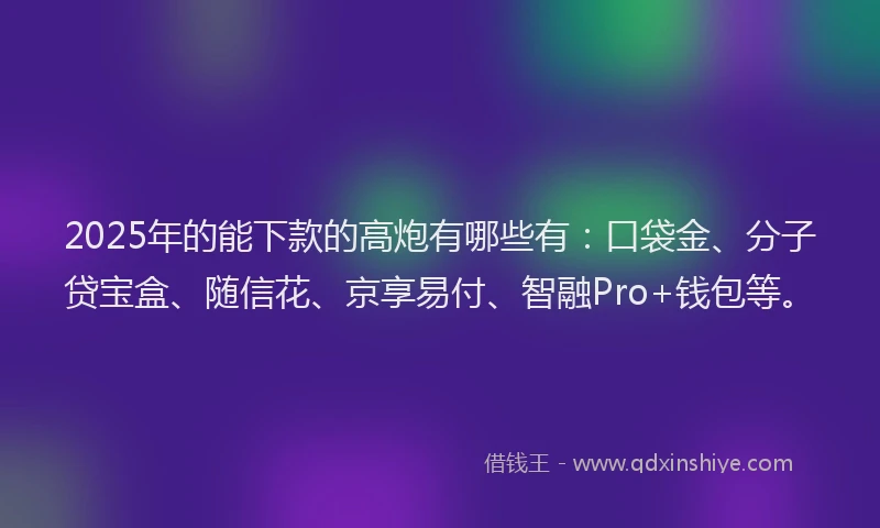 2025年的能下款的高炮有哪些有：口袋金、分子贷宝盒、随信花、京享易付、智融Pro+钱包等。