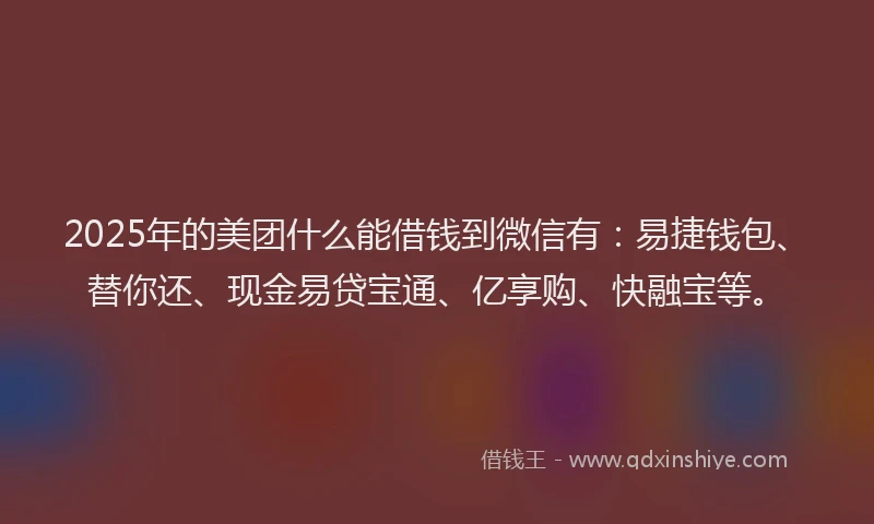 2025年的美团什么能借钱到微信有：易捷钱包、替你还、现金易贷宝通、亿享购、快融宝等。