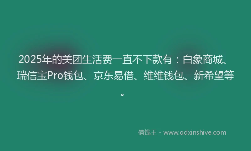 2025年的美团生活费一直不下款有：白象商城、瑞信宝Pro钱包、京东易借、维维钱包、新希望等。