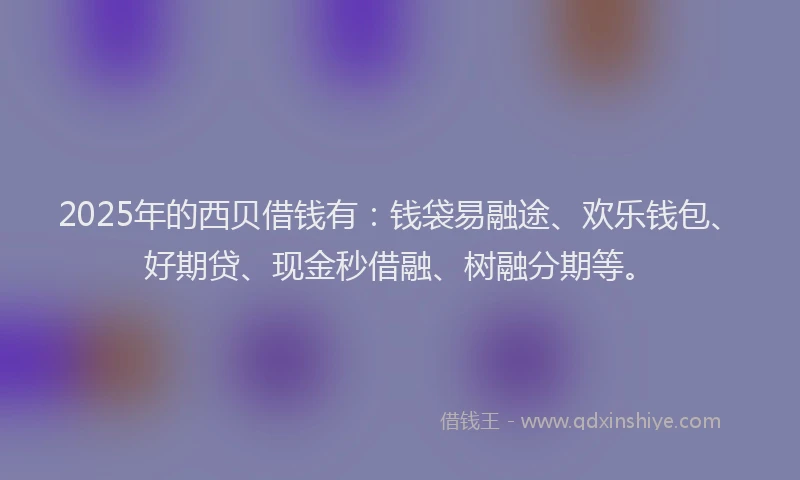 2025年的西贝借钱有：钱袋易融途、欢乐钱包、好期贷、现金秒借融、树融分期等。