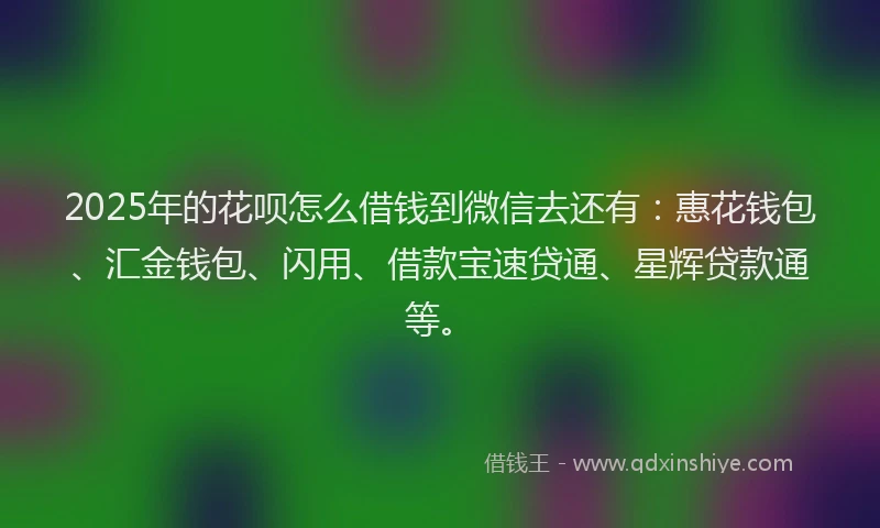 2025年的花呗怎么借钱到微信去还有：惠花钱包、汇金钱包、闪用、借款宝速贷通、星辉贷款通等。