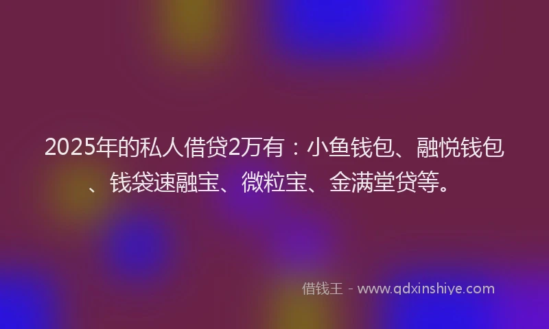 2025年的私人借贷2万有：小鱼钱包、融悦钱包、钱袋速融宝、微粒宝、金满堂贷等。