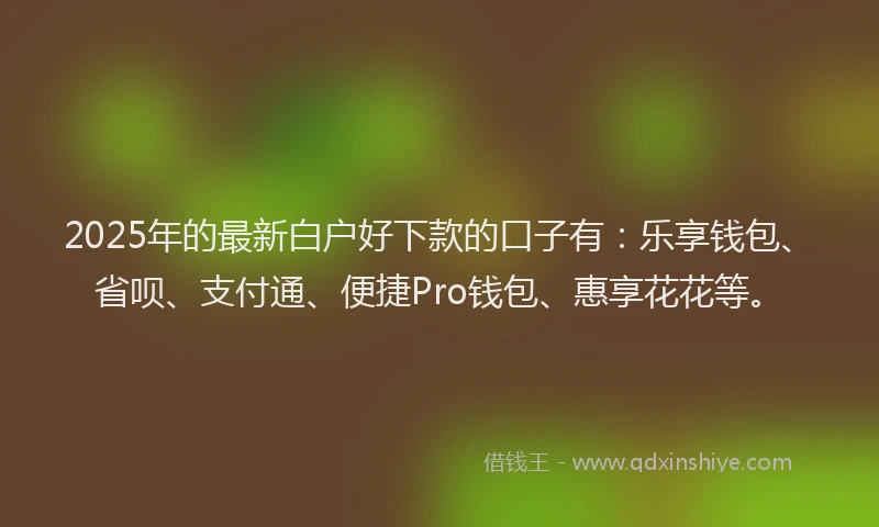 2025年的最新白户好下款的口子有：乐享钱包、省呗、支付通、便捷Pro钱包、惠享花花等。