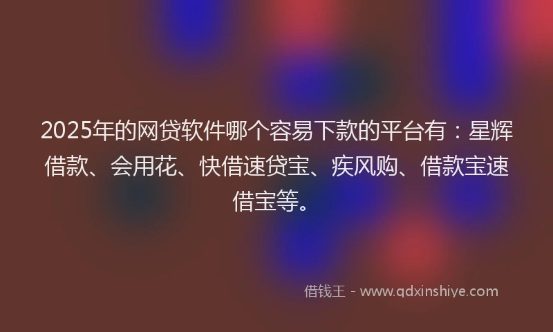 2025年的网贷软件哪个容易下款的平台有：星辉借款、会用花、快借速贷宝、疾风购、借款宝速借宝等。