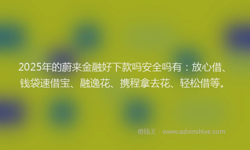 2025年的蔚来金融好下款吗安全吗有：放心借、钱袋速借宝、融逸花、携程拿去花、轻松借等。