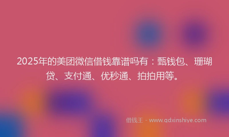 2025年的美团微信借钱靠谱吗有：甄钱包、珊瑚贷、支付通、优秒通、拍拍用等。