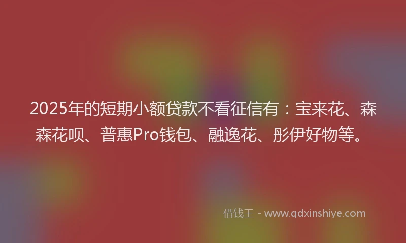 2025年的短期小额贷款不看征信有：宝来花、森森花呗、普惠Pro钱包、融逸花、彤伊好物等。