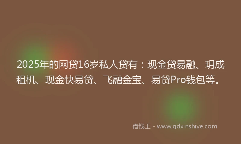 2025年的网贷16岁私人贷有：现金贷易融、玥成租机、现金快易贷、飞融金宝、易贷Pro钱包等。