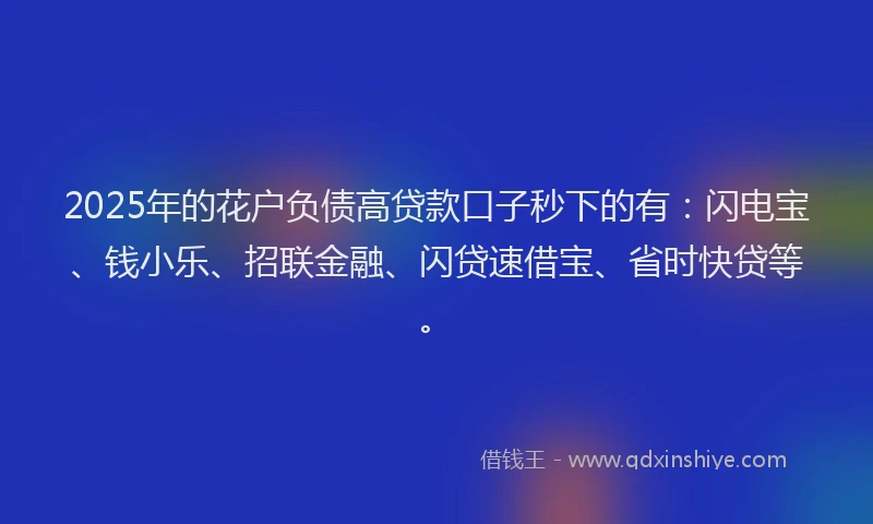 2025年的花户负债高贷款口子秒下的有：闪电宝、钱小乐、招联金融、闪贷速借宝、省时快贷等。
