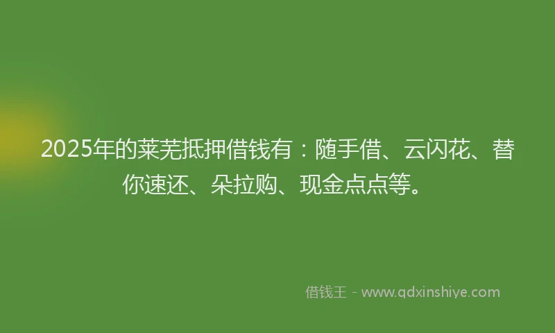 2025年的莱芜抵押借钱有：随手借、云闪花、替你速还、朵拉购、现金点点等。