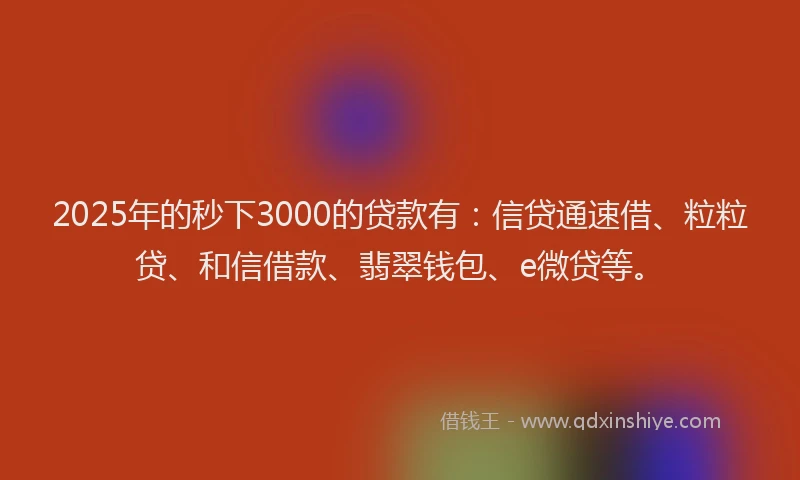 2025年的秒下3000的贷款有：信贷通速借、粒粒贷、和信借款、翡翠钱包、e微贷等。