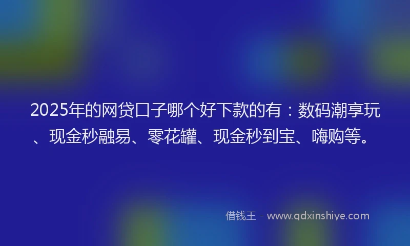 2025年的网贷口子哪个好下款的有：数码潮享玩、现金秒融易、零花罐、现金秒到宝、嗨购等。