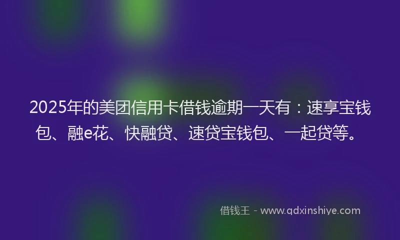 2025年的美团信用卡借钱逾期一天有：速享宝钱包、融e花、快融贷、速贷宝钱包、一起贷等。