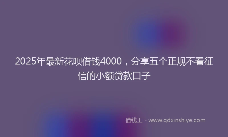 2025年最新花呗借钱4000，分享五个正规不看征信的小额贷款口子